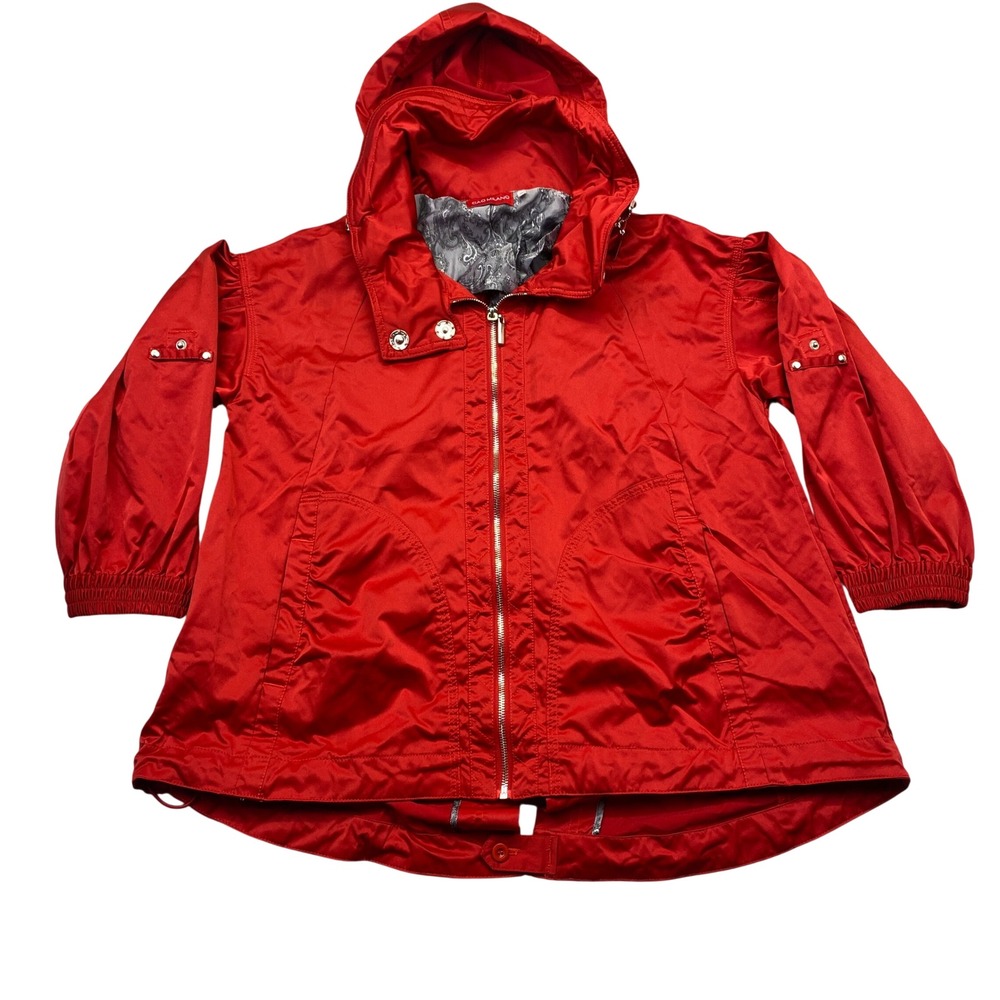 Ciao Milano Red Hooded Rain Jacket Water Resistant Paisley Lining Womens XS‎